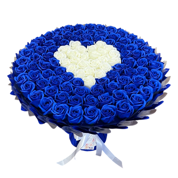 BUKIET 101 GRANATOWYCH R&Oacute;Ż MYDLANYCH Z BIAŁYM SERCEM DLA DZIEWCZYNY KOBIETY DUŻY MEGA PREZENT NA URODZINY ROCZNICĘ ŚLUBU PREMIUM FLOWER BOX mydlany kwiaty mydlane r&oacute;że