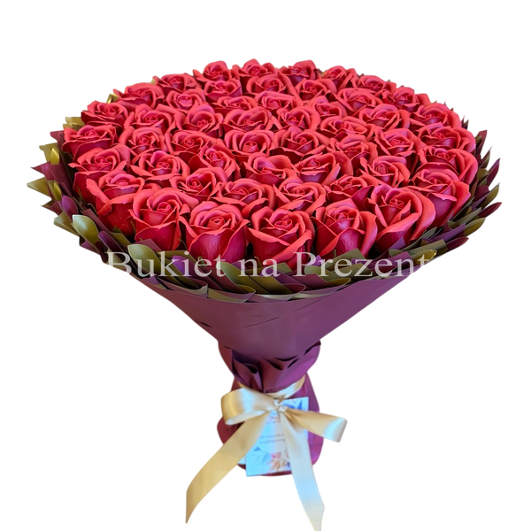 Prezent na 50 Urodziny lub Rocznicę Ślubu, Imeniny, Ślub, Wesele. Bukiet mydlany kwiaty mydlane r&oacute;że 50 szt.
