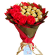 Słodki bukiet czerwony i złoty z Ferrero Rocher i 5 mydlanych r&oacute;ż (średnica 20 cm)