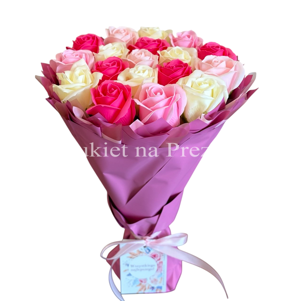 Bukiet mydlany kwiaty mydlane r&oacute;że (18 szt). Prezent na 18 urodziny
