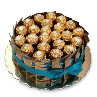 Торт на подарунок з цукерками Ferrero Rocher та цейлонським чорним чаєм Dilmah Ceylon Gold (діаметр 22 см) pg003 фото