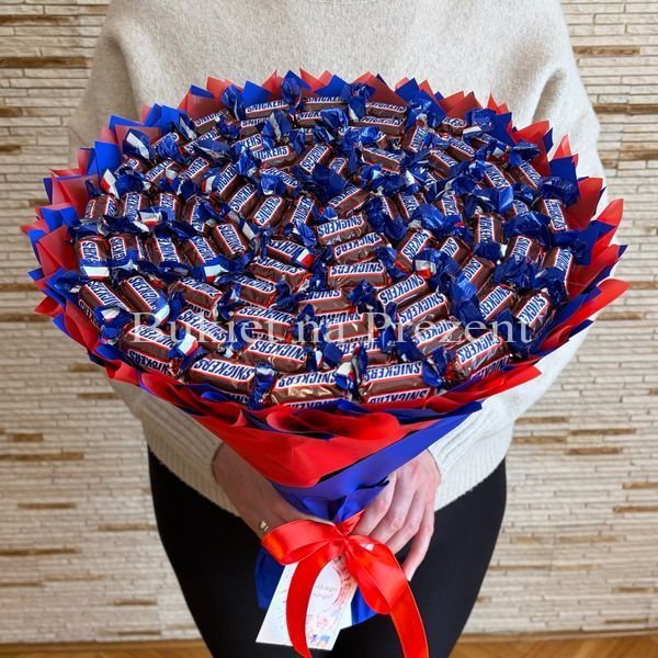 BUKIET SNICKERS (średnica 30 cm) PREZENT NA MIKOŁAJA DLA DZIECI SŁODKI PREZENTY NA MIKOŁAJKI DLA DZIECKA