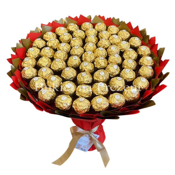 Подарок на 60-летие сладкий букет из конфет Ferrero Rocher (60 конфет) bgs054 (60 szt / f30) czerwony i złoty фото