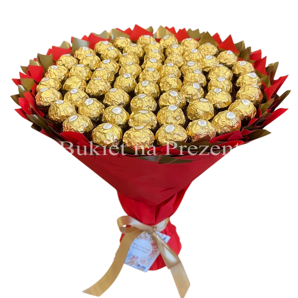 Подарок на 60-летие сладкий букет из конфет Ferrero Rocher (60 конфет) bgs054 (60 szt / f30) czerwony i złoty фото