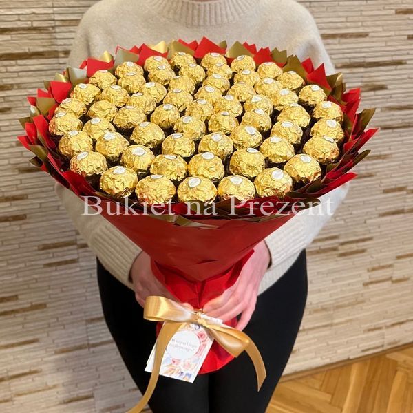 Подарок на 60-летие сладкий букет из конфет Ferrero Rocher (60 конфет) bgs054 (60 szt / f30) czerwony i złoty фото