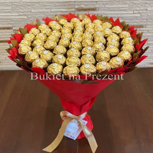 Подарок на 60-летие сладкий букет из конфет Ferrero Rocher (60 конфет) bgs054 (60 szt / f30) czerwony i złoty фото