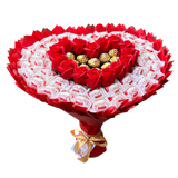 Prezent na 40 50 55 65 Urodziny DUŻY MEGA BUKIET dla kobiety mamy w kształcie serca z cukierkami Raffaello i Ferrero Rocher (rozmiar serca 45 cm * 38 cm)