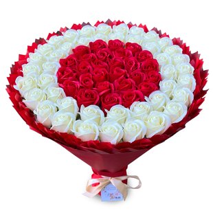 Мега букет із 100 штук мильних троянд. Подарунок на весілля, день народження bg010 czerwony i biały фото