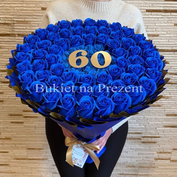 Prezent na 60 Urodziny lub Rocznicę Ślubu, Ślub, Wesele. Bukiet mydlany kwiaty mydlane r&oacute;że 60 szt.