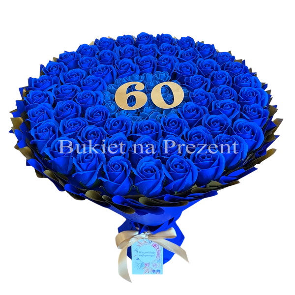 Prezent na 60 Urodziny lub Rocznicę Ślubu, Ślub, Wesele. Bukiet mydlany kwiaty mydlane r&oacute;że 60 szt.