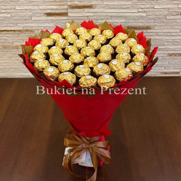 Подарок на 40-летие сладкий букет из конфет Ferrero Rocher (40 конфет) bgs053 (F25 h25 / 40szt) czerwony i złoty фото