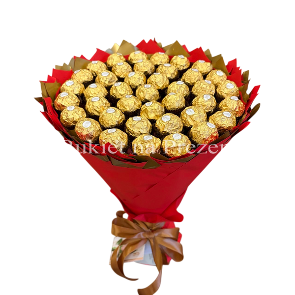 Подарок на 40-летие сладкий букет из конфет Ferrero Rocher (40 конфет) bgs053 (F25 h25 / 40szt) czerwony i złoty фото