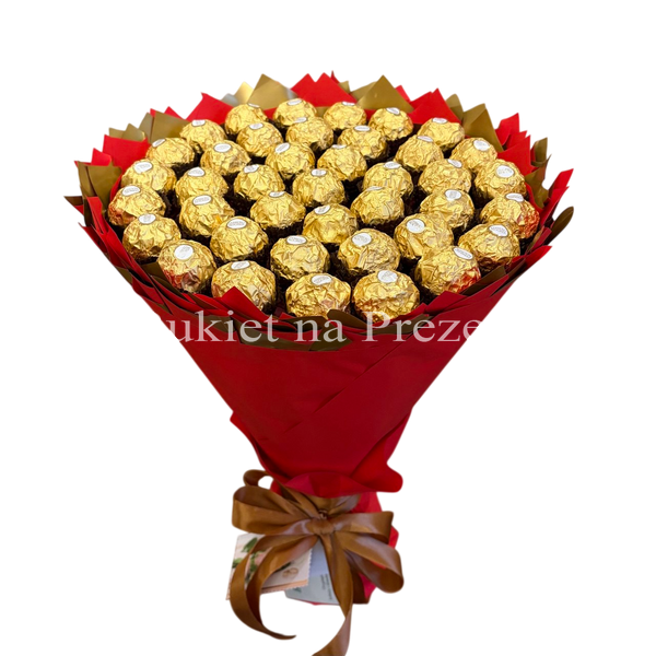 Подарок на 40-летие сладкий букет из конфет Ferrero Rocher (40 конфет) bgs053 (F25 h25 / 40szt) czerwony i złoty фото