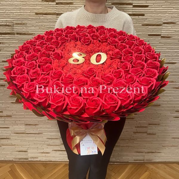 Prezent na 80 Urodziny lub Rocznicę Ślubu, Ślub, Wesele. Bukiet mydlany kwiaty mydlane r&oacute;że 80 szt. Dla Mamy Zony Kobiety Babci