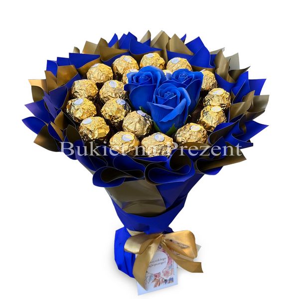 Słodki bukiet Ferrero Rocher 18 szt. i róże 3 szt. Prezent na 18 Urodziny, Imeniny, Ślub