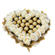 Prezent na 18 20 Urodziny lub Rocznicę Ślubu, Imeniny, Ślub, Wesele. Słodki bukiet w kształcie serca BEŻOWY I ZŁOTY z cukierkami Ferrero Rocher i 18 szt mydlanych r&oacute;ż.