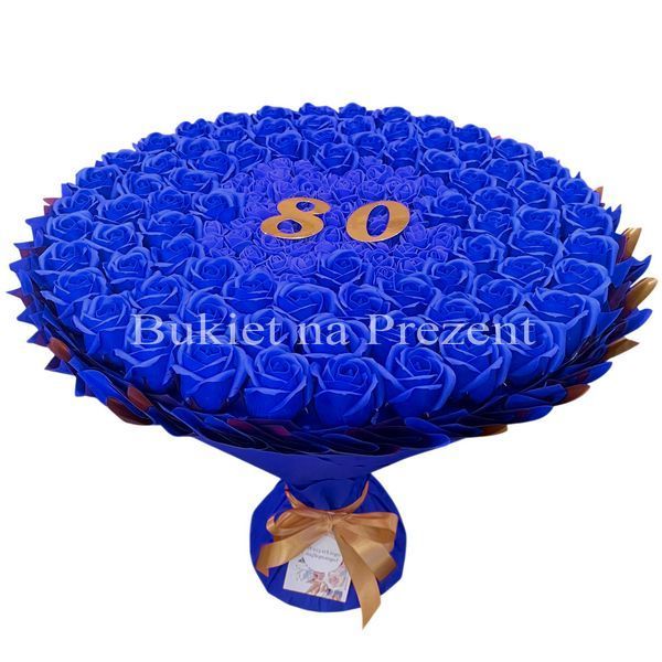 Подарунок на 80 років. Букет із мильних троянд 80 шт. bg008 (80 szt / f48) granatowy фото