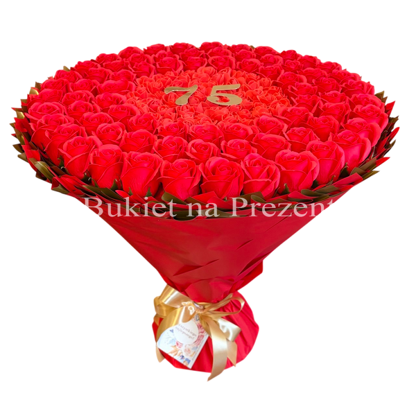 Prezent na 75 Urodziny lub Rocznicę Ślubu, Ślub, Wesele. Bukiet mydlany kwiaty mydlane r&oacute;że 75 szt. Dla Mamy Zony Kobiety Babci
