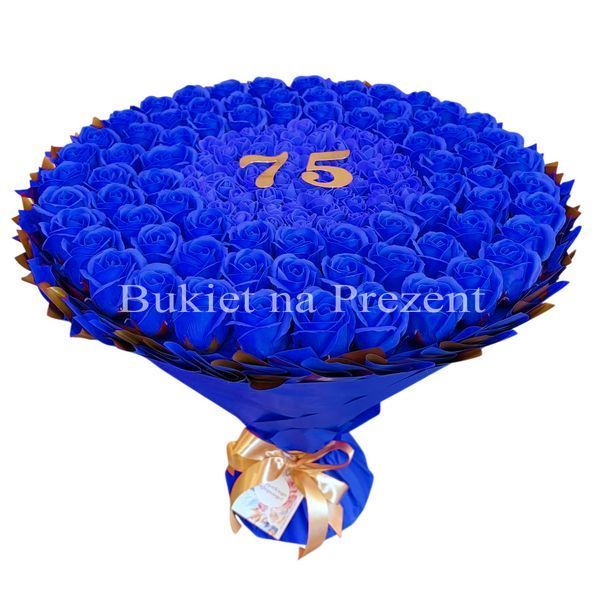 Подарунок на 75 років. Букет із мильних троянд 75 шт. bg075 (75 szt / f48) granatowy фото