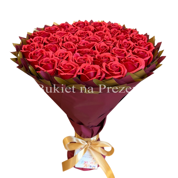 Prezent na 40 Urodziny lub Rocznicę Ślubu, Imeniny, Ślub, Wesele. Bukiet mydlany kwiaty mydlane r&oacute;że 40 szt.