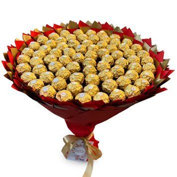 Подарок на 70-летие сладкий букет из конфет Ferrero Rocher (70 конфет) bgs047 (70 szt / f33) czerwony фото