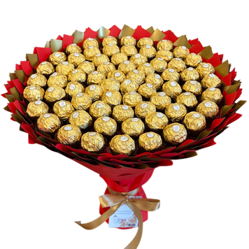 Подарок на 70-летие сладкий букет из конфет Ferrero Rocher (70 конфет) bgs047 czerwony i złoty 70szt F33 фото