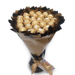 Букет черно-золотой с конфетами Ferrero Rocher (25 шт Ферреро) Подарок на 25 лет bgs013 фото