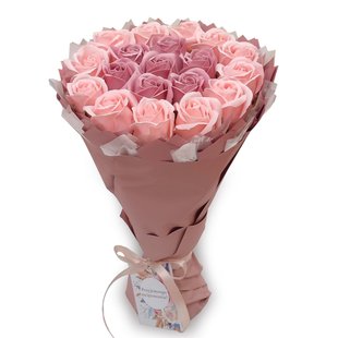 Bukiet mydlany różowy puder z róż mydlanych (18 szt) Prezent na 18 urodziny