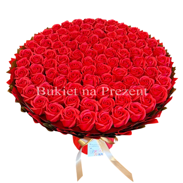 BUKIET 101 CZERWONYCH R&Oacute;Ż MYDLANYCH DLA DZIEWCZYNY KOBIETY DUŻY MEGA PREZENT NA URODZINY ROCZNICĘ ŚLUBU PREMIUM FLOWER BOX mydlany kwiaty mydlane r&oacute;że