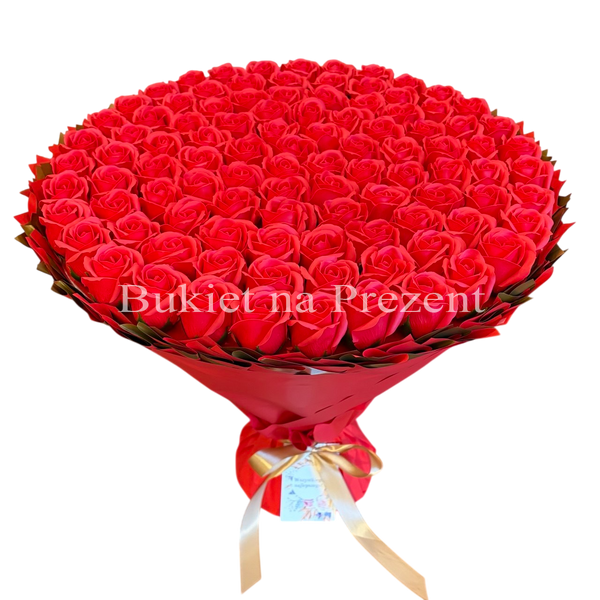 BUKIET 101 CZERWONYCH R&Oacute;Ż MYDLANYCH DLA DZIEWCZYNY KOBIETY DUŻY MEGA PREZENT NA URODZINY ROCZNICĘ ŚLUBU PREMIUM FLOWER BOX mydlany kwiaty mydlane r&oacute;że