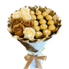 Сладкий съедобный букет бежево-золотой с конфетами Ferrero Rocher и 7 мыльных роз (диаметр 20 см) bgs033 beżowy i złoty фото 1