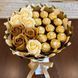Сладкий съедобный букет бежево-золотой с конфетами Ferrero Rocher и 7 мыльных роз (диаметр 20 см) bgs033 beżowy i złoty фото 5