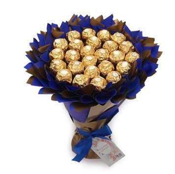 Букет сине-золотой с конфетами Ferrero (25 шт Ферреро) Подарок на 25 лет bgs013 niebieski i złoty фото