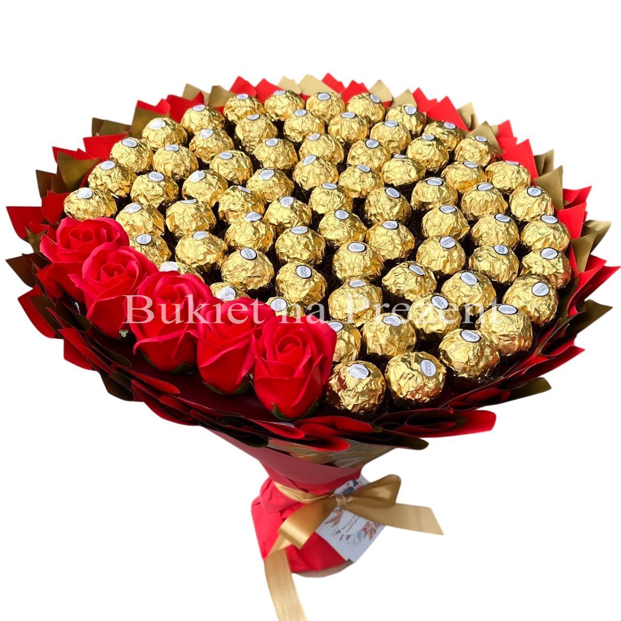 Ferrero Rocher Roz Prezent na 70 Urodziny, słodki Mega Bukiet ze słodyczy Ferrero Rocher ...