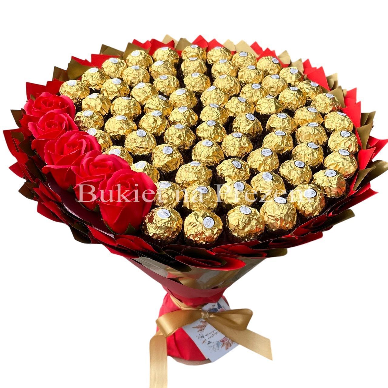 Ferrero Rocher Roz Prezent na 70 Urodziny, słodki Mega Bukiet ze słodyczy Ferrero Rocher ...