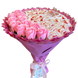 Słodki jadalny bukiet r&oacute;żowy z cukierkami Raffaello i 11 mydlanych r&oacute;ż (średnica 30 cm)