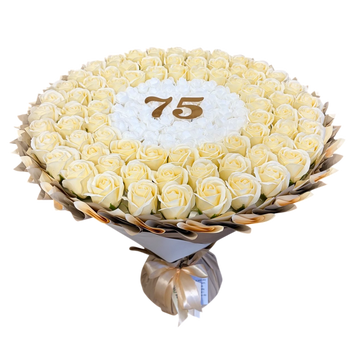 Подарок на 75 лет. Букет из мыльных роз 75 шт. bg075 (75 szt / f48) beżowy фото