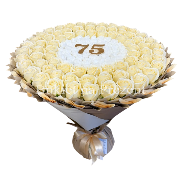 Подарунок на 75 років. Букет із мильних троянд 75 шт. bg075 (75 szt / f48) beżowy фото