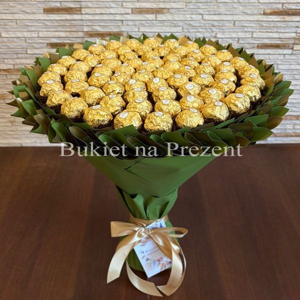 Подарок на 70-летие сладкий букет из конфет Ferrero Rocher (70 конфет) bgs047 zielony i złoty F33 70ferr  фото