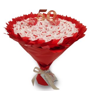 Подарунок на 50-річний ювілей солодкий букет з цукерок Raffaello (50 цукерок)  bgs025 czerwony фото