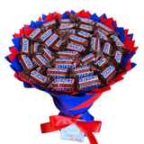 Cладкий съедобный букет с конфетами Snickers (Сникерс) (диаметр 20 см) snickers f19 фото