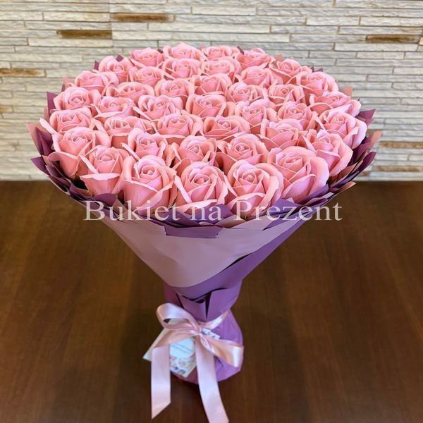 Подарунок на 40 років. Букет із мильних троянд 40 шт. bg004 r&oacute;że Puder=Dark Pink f29 фото