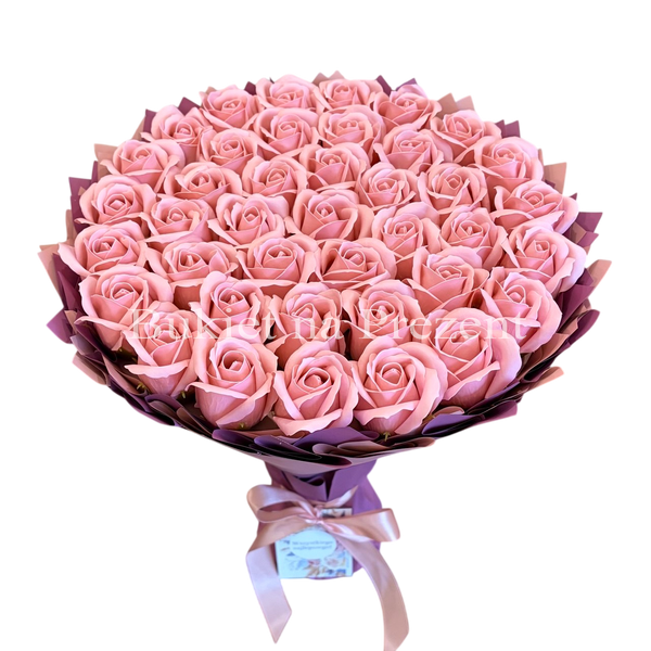 Подарунок на 40 років. Букет із мильних троянд 40 шт. bg004 r&oacute;że Puder=Dark Pink f29 фото