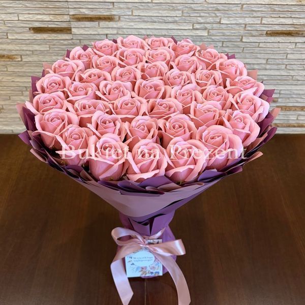 Подарунок на 40 років. Букет із мильних троянд 40 шт. bg004 r&oacute;że Puder=Dark Pink f29 фото