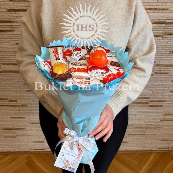 Солодкий букет блакитний з солодощами Kinder (діаметр 20 см) bgs022 niebieski фото