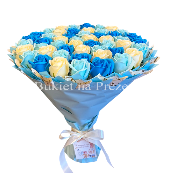 Prezent na 50 Urodziny lub Rocznicę Ślubu, Imeniny, Ślub, Wesele. Bukiet mydlany kwiaty mydlane r&oacute;że 50 szt.