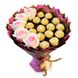 Słodki bukiet różowy i złoty z Ferrero Rocher i 5 mydlanych róż (średnica 20 cm)