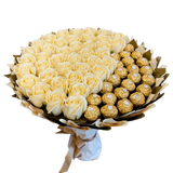 Подарочный набор из конфет Ferrero Rocher 22 шт и мыльных вечных роз 40 шт bgs002 beżowy i złoty фото