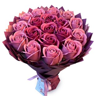 Букет на презент из мыльных роз (18 шт) Подарок на 18 лет bg003 liliowy 30 i różowy puder 36 фото