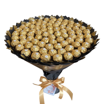Подарок на 80-летие сладкий букет из конфет Ferrero Rocher (80 конфет) bgs042 (80 szt / f33) czarny i złoty фото